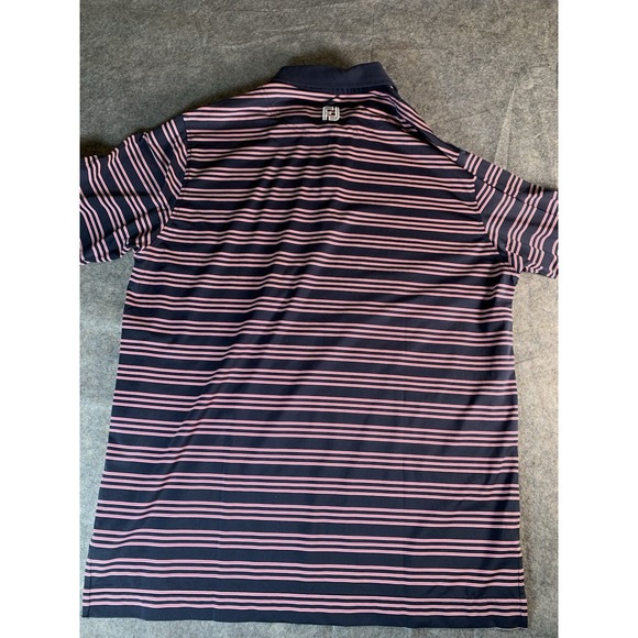 FootJoy Trio Stripe Lisle Self Collar Polo Size Large Logo Performance - Picture 5 of 8
